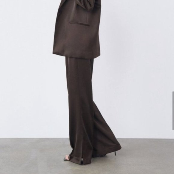 𝅺zara 2 Piece SUIT - BLAZER AND FULL LENGTH SATIN EFFECT PANTS BROWN - Picture 6 of 16